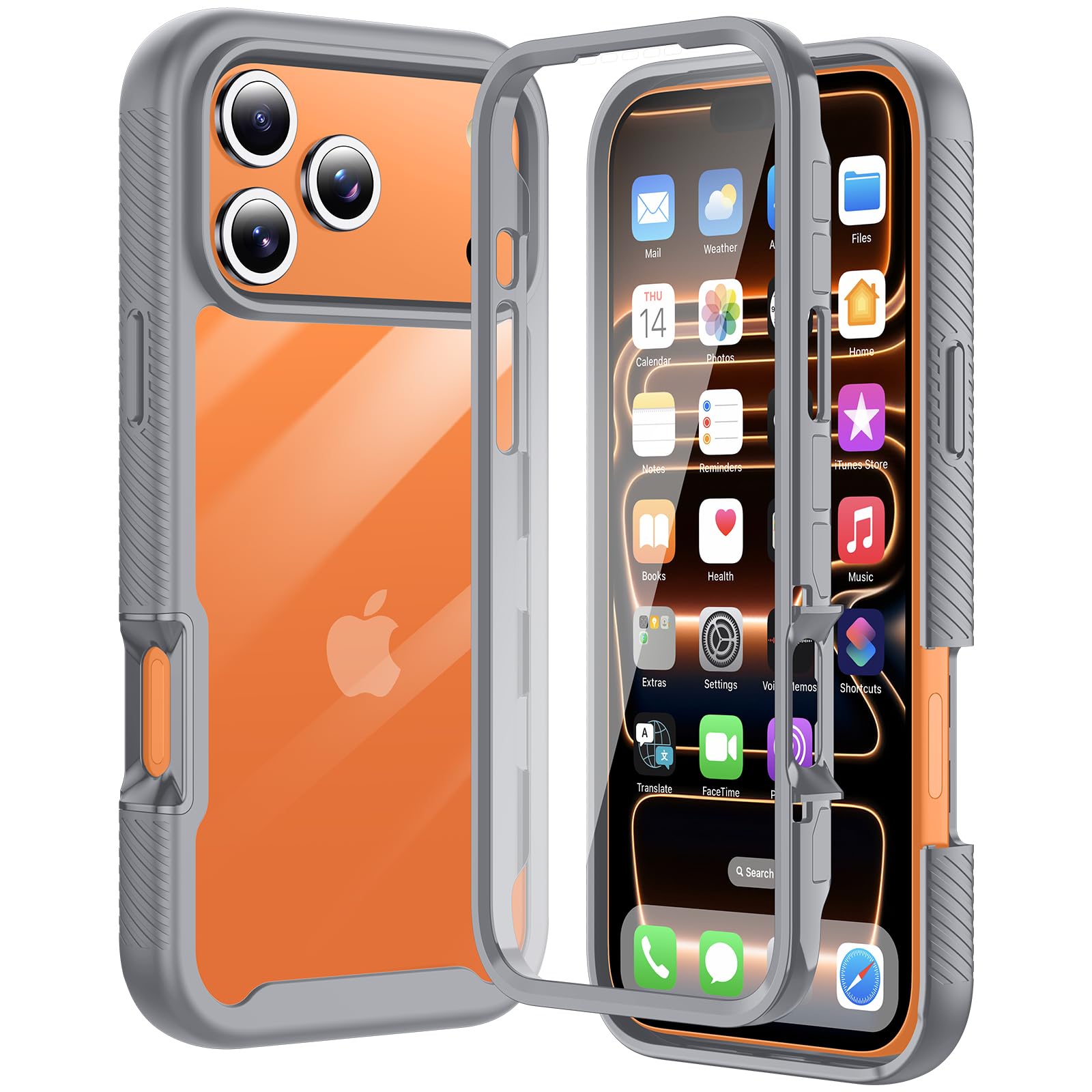 Aunote iPhone 17 Pro ケース クリア 全面保護 ワイヤレス充電対応 米軍MIL規格 耐衝撃 スマホケース iPhone17proケース 透明 カバー グレー