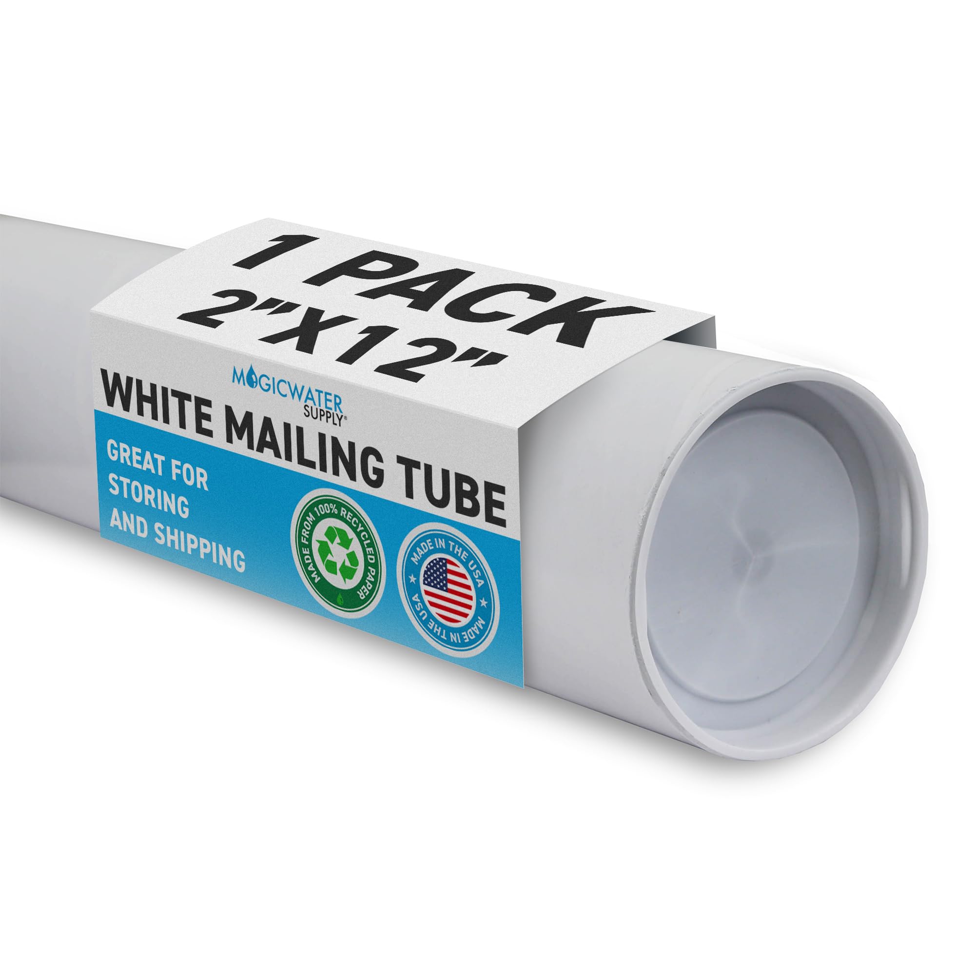 MagicWater Supply Mailing Tube - 2 in x 12 in - White - 1 Pack - for Shipping and Storage of Posters, Arts, Crafts, and Documents