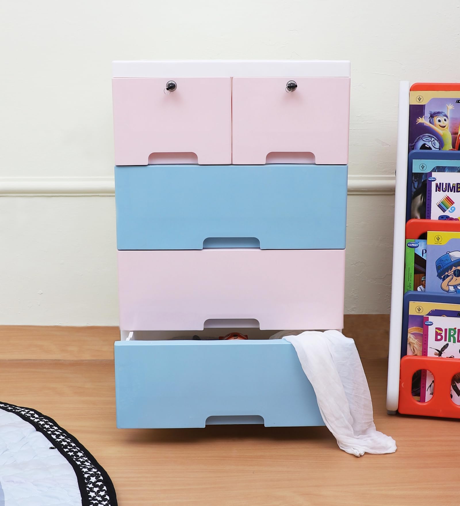 The Tickle Toe Plastic Chest of 5 Drawers for Kids | Multipurpose Organizer in Blue Theme | Dresser for Clothes & Toys | Portable Kids Cabinet | 51Lx33Wx82H cm | Blue