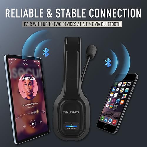 Miniatura 4 de VELKPRO Auriculares inalámbricos con micrófono - Auriculares con aislamiento de ruido de una sola oreja para centros de llamadas y oficina en casa