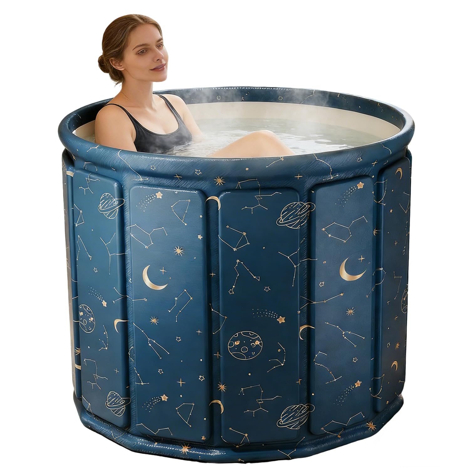 Baignoire portable pliable pour adulte - Grande baignoire mobile - Antidérapante - Pour l'extérieur - Pour thérapie par l'eau froide - Pour salle de bain, jardins - Bleu - 80 x 65 cm