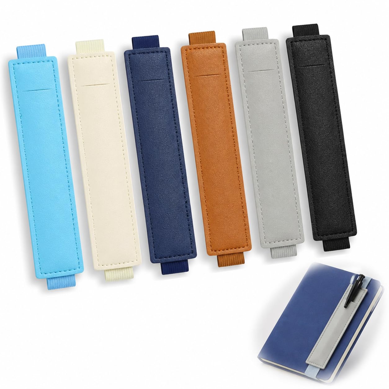 Elenviorina Multicolor 6Pcs Pen Holder For Notebook - Pu Leather Elastic Pen Loop For Journal Planner Diary - Pencil Holder Strap For Books And Notebooks