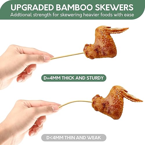 Miniatura 2 de 200 pinchos de bambú,   0.157 in  Pinchos de madera de 12 pulgadas para asar a la parrilla, barbacoa, brochetas de frutas, aperitivos, fuente de