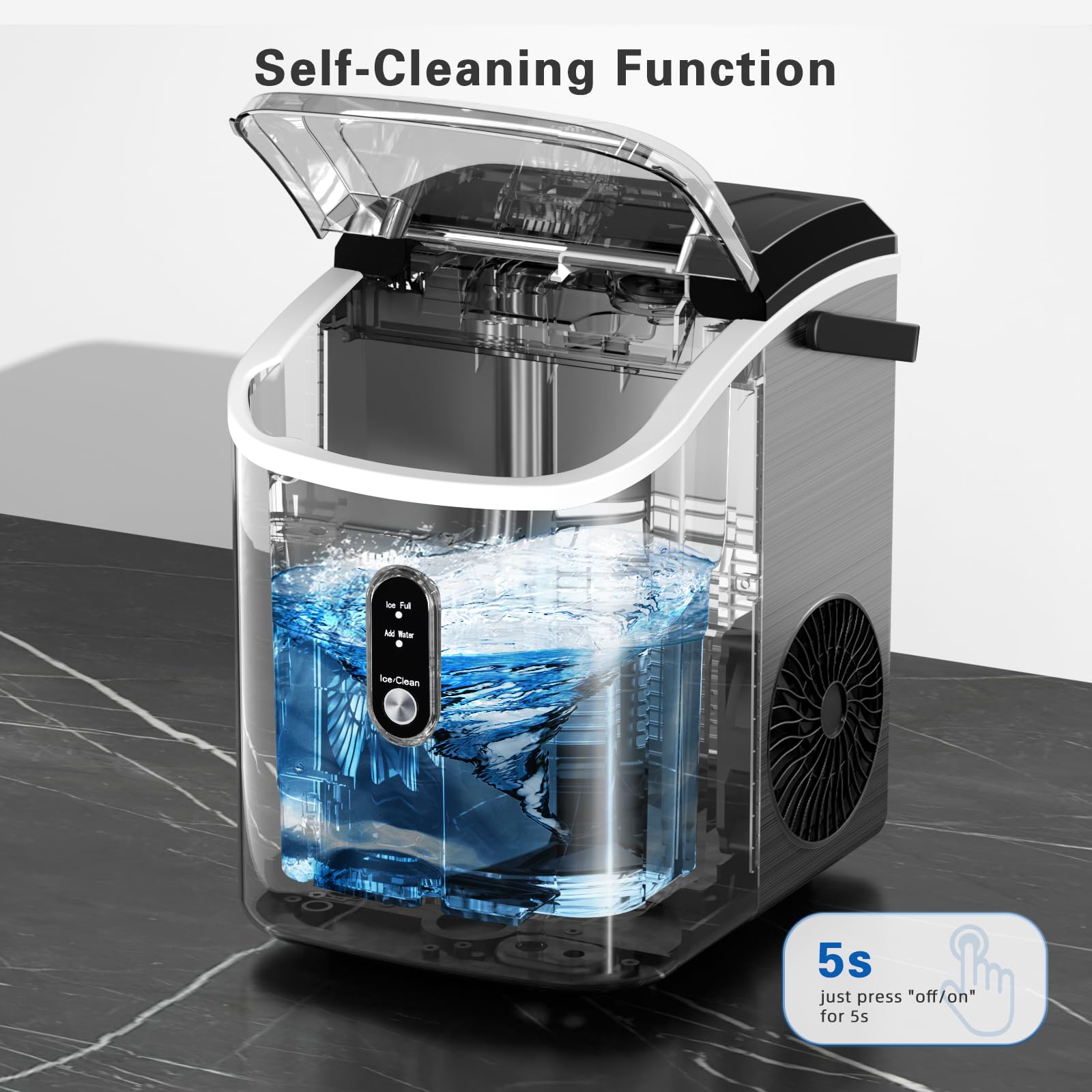 Zafro Nugget Ice Maker Countertop With Handle, Stainless Steel, 35lbs/24hrs,7 Mins Ice Making, Pellet Ice Maker With Ice Basket/Ice Scoop For Home/Bar/Party/Office on Fridge.com - View 2