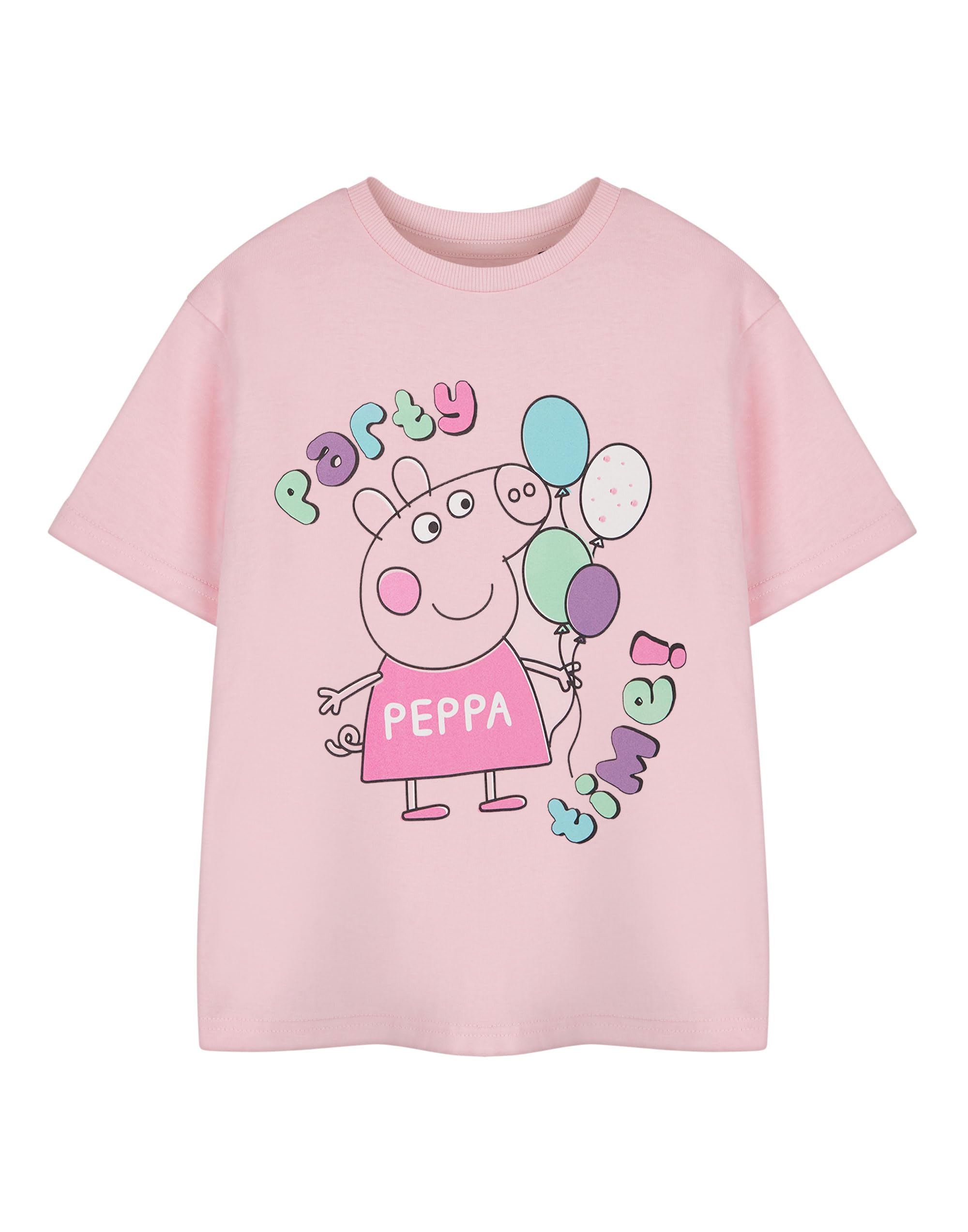 Peppa Pig Girls Pink Short Sleeved T-Shirt | Party Time Graphic Tee For Kids | Fun Character Top | Children's Cartoon Apparel | Tee For Fans Birthday Gift