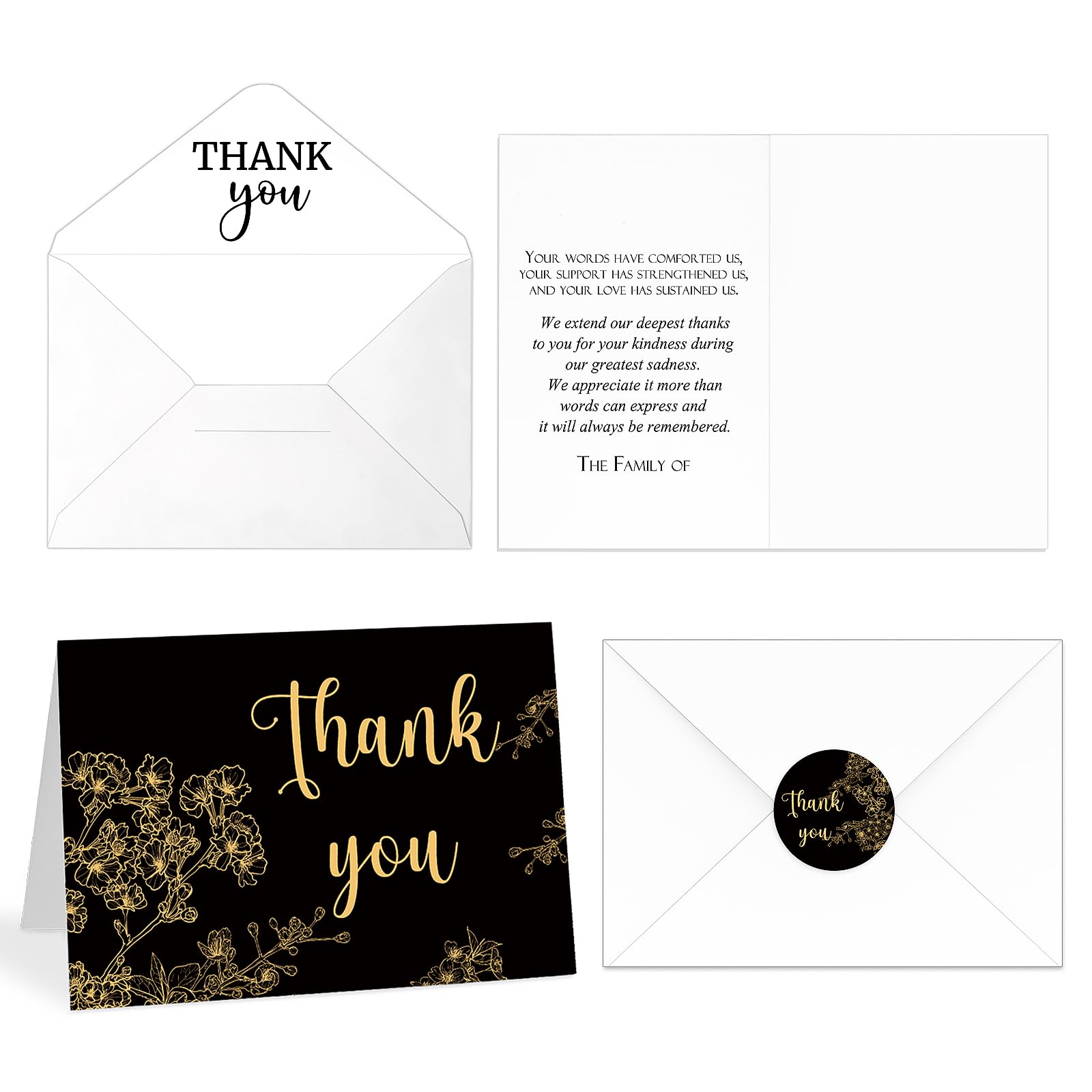 Fumete 50 Set Funeral Thank You Cards with Envelopes and Stickers Thank You Sympathy Cards with Meaningful Message Bereavement for Funeral Family