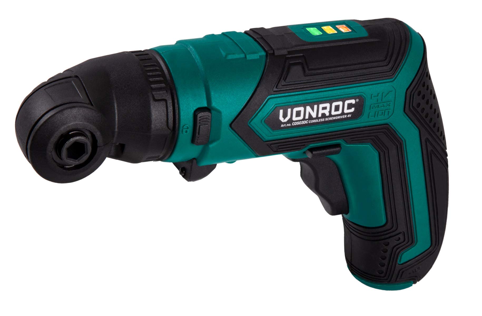 VONROC Destornillador inalámbrico 4V con Kit de brocas de 9u, cargador rápido y bolsa de herramientas