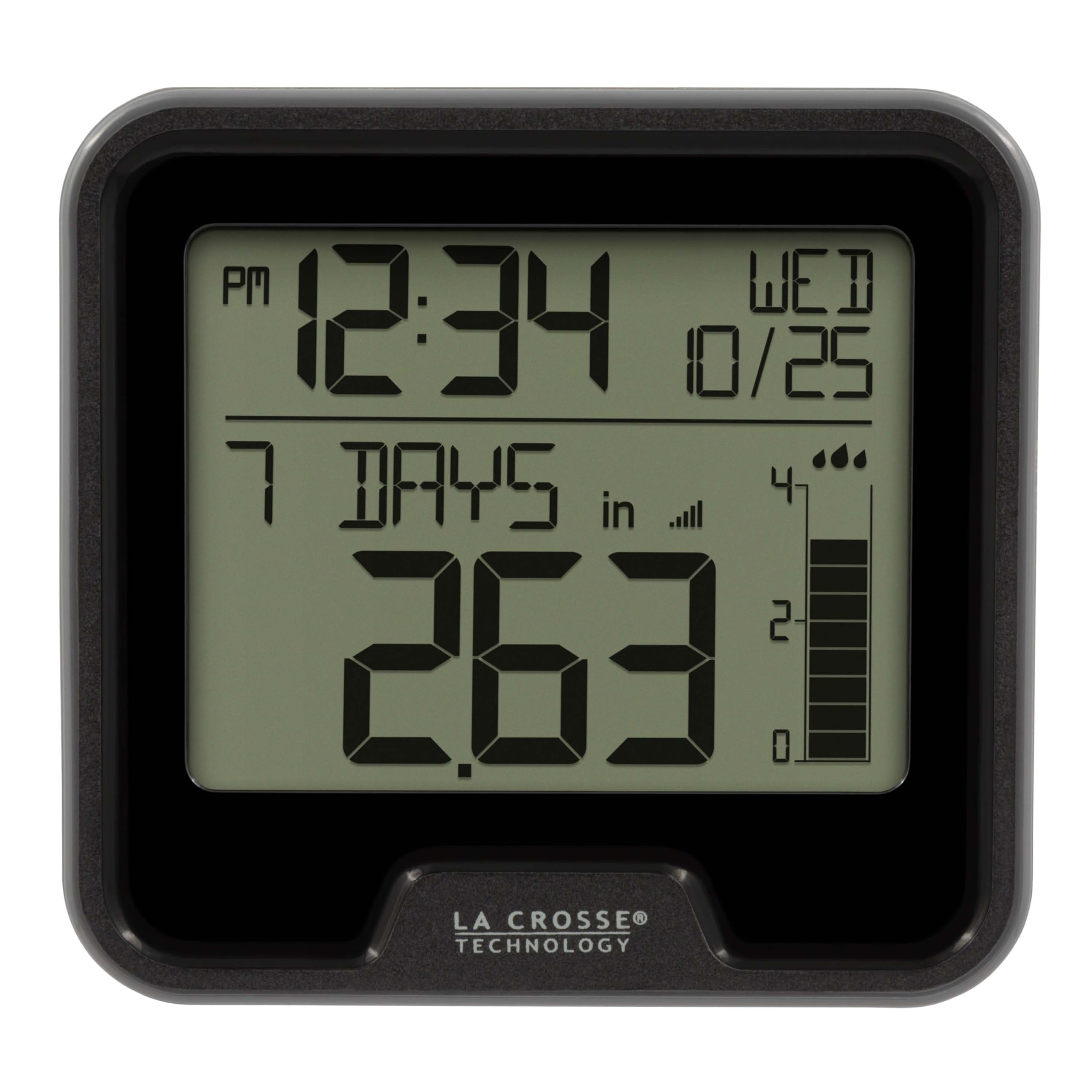 La Crosse Technology Pluviometro digitale wireless con temperatura interna, nero, 9 cm L x 3 cm W x 8,5 cm H