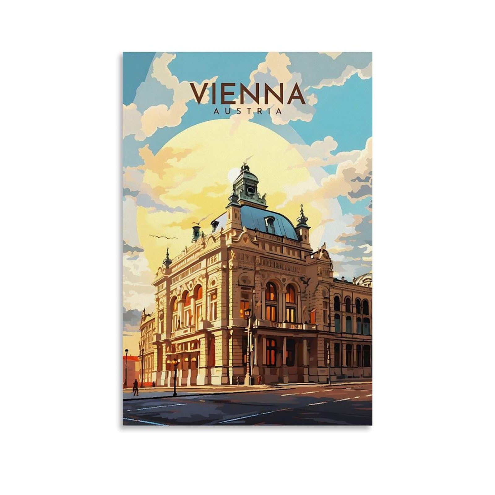 Ouweri Unframe-Style Vienna Austria Vintage Travel Poster Canvas Wall Art Picture Prints Hanging Photo Idea Decor Homes Artworks 16X24inch(40X60cm)
