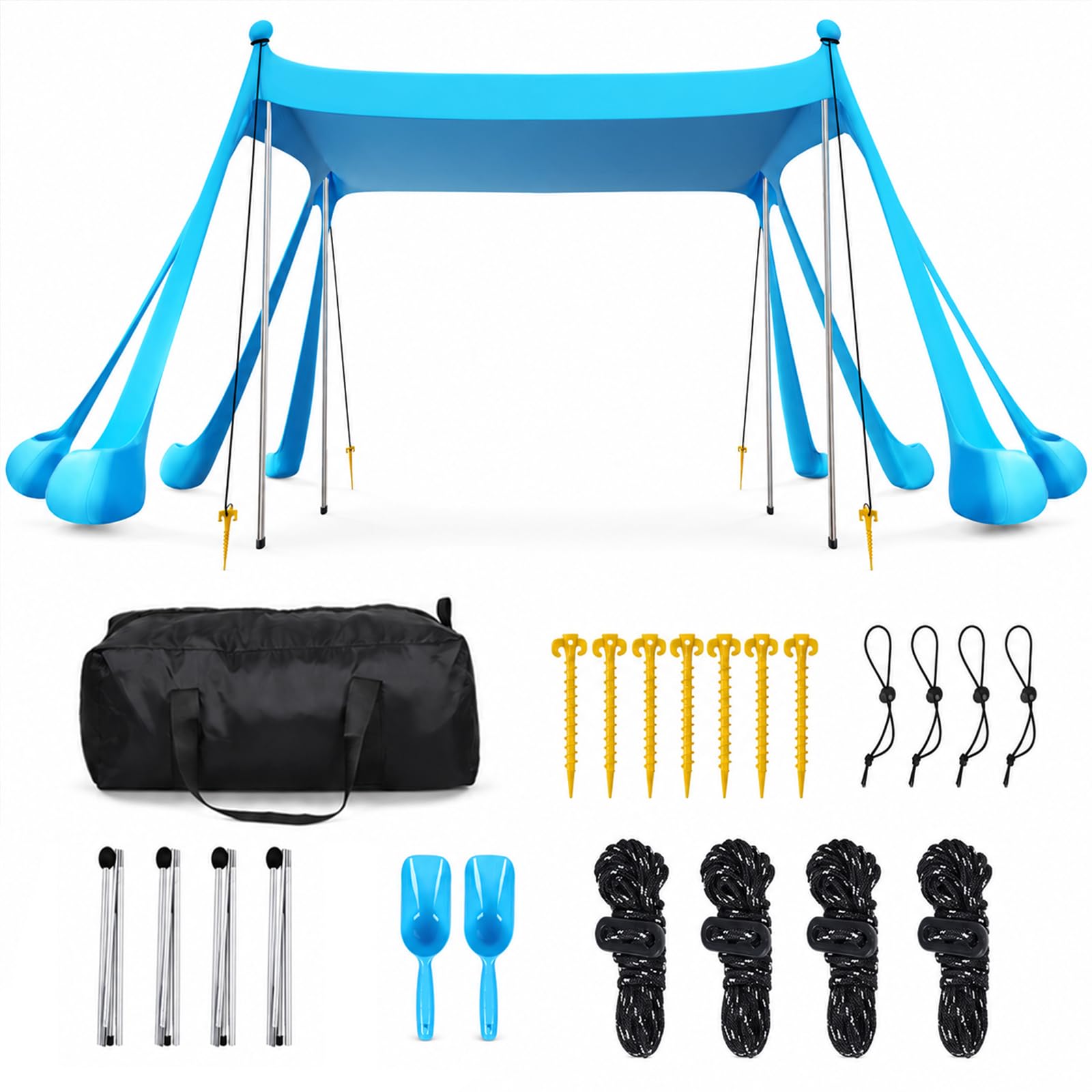 3 x 3M Beach Canopy Sun Shelter, UPF50+ Portable Beach Tent for 5-8 Person, Outdoor Sun Shelter Canopy Kit with Poles, Stakes, Ropes & Carry Bag for Beach, Camping, Picnic, Blue