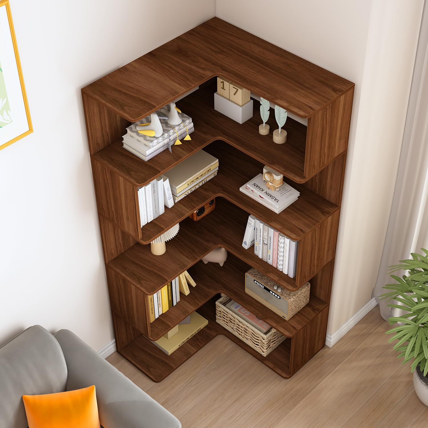 Amazon.com: IOTXY 6-Tier L-Shaped Corner Bookshelf - 66