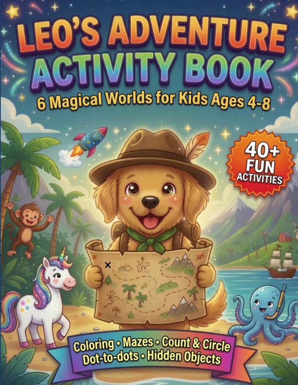 Leo’s Adventure Activity Book - 6 Magical Worlds for Kids Ages 4–8: A Fun Activity Book with Coloring, Mazes, Count & Circle, Dot-to-dots & Hidden Objects for Kids Ages 4–8 Across 6 Adventure Worlds