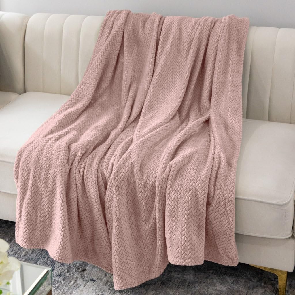 Nicole Miller Ultra-Plush King/Queen Size Throw Blanket – Chevron Herringbone Jacquard Weave, Soft & Textured for Bed or Sofa (Ivory, King (U.S. Standard))