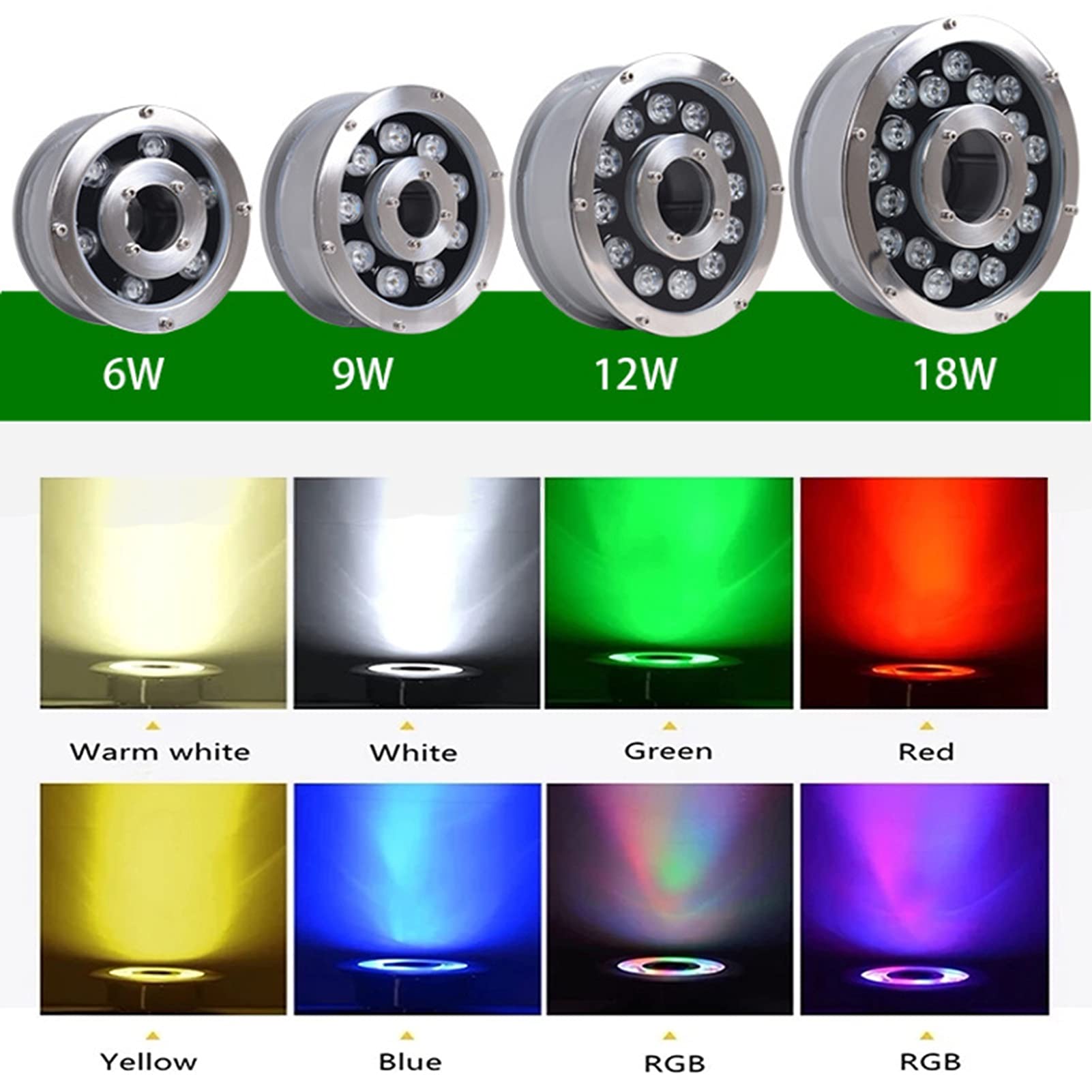 Lumière annulaire LED pour étang, lumière Submersible étanche IP68 6W 12v/24v, 7 Couleurs