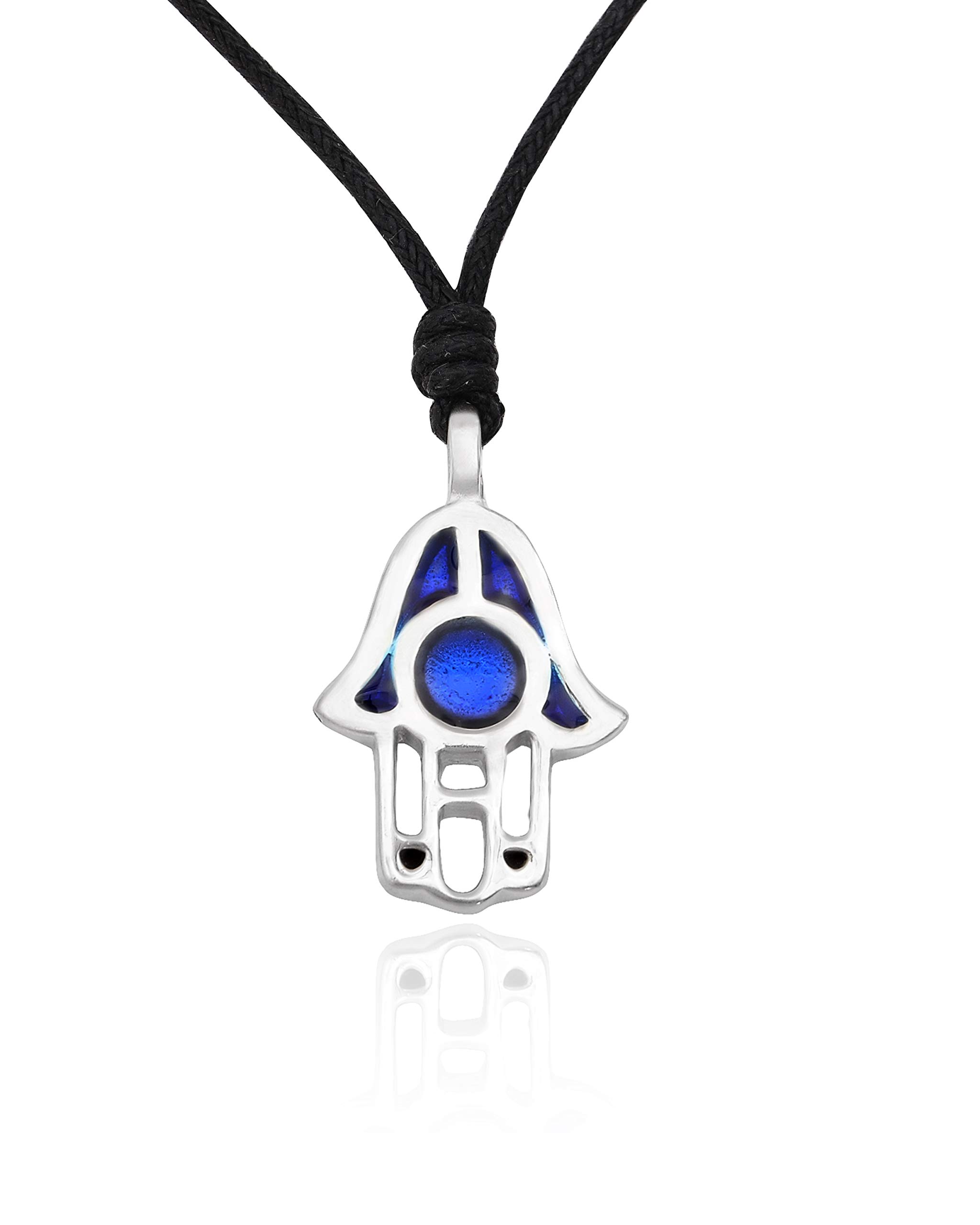 Blue Hamsa (Hand of God) Silver Pewter Charm Necklace Pendant Jewelry