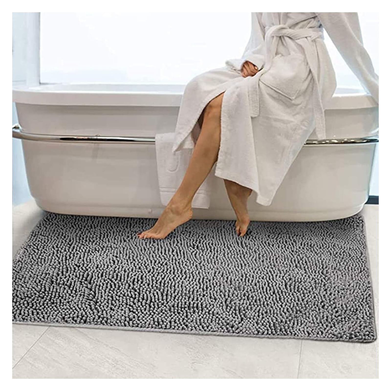 Tapis de bain en peluche – Tapis de salle de bain chenille ultra doux, antidérapant, super absorbant l'eau, long tapis de couloir pour un usage domestique