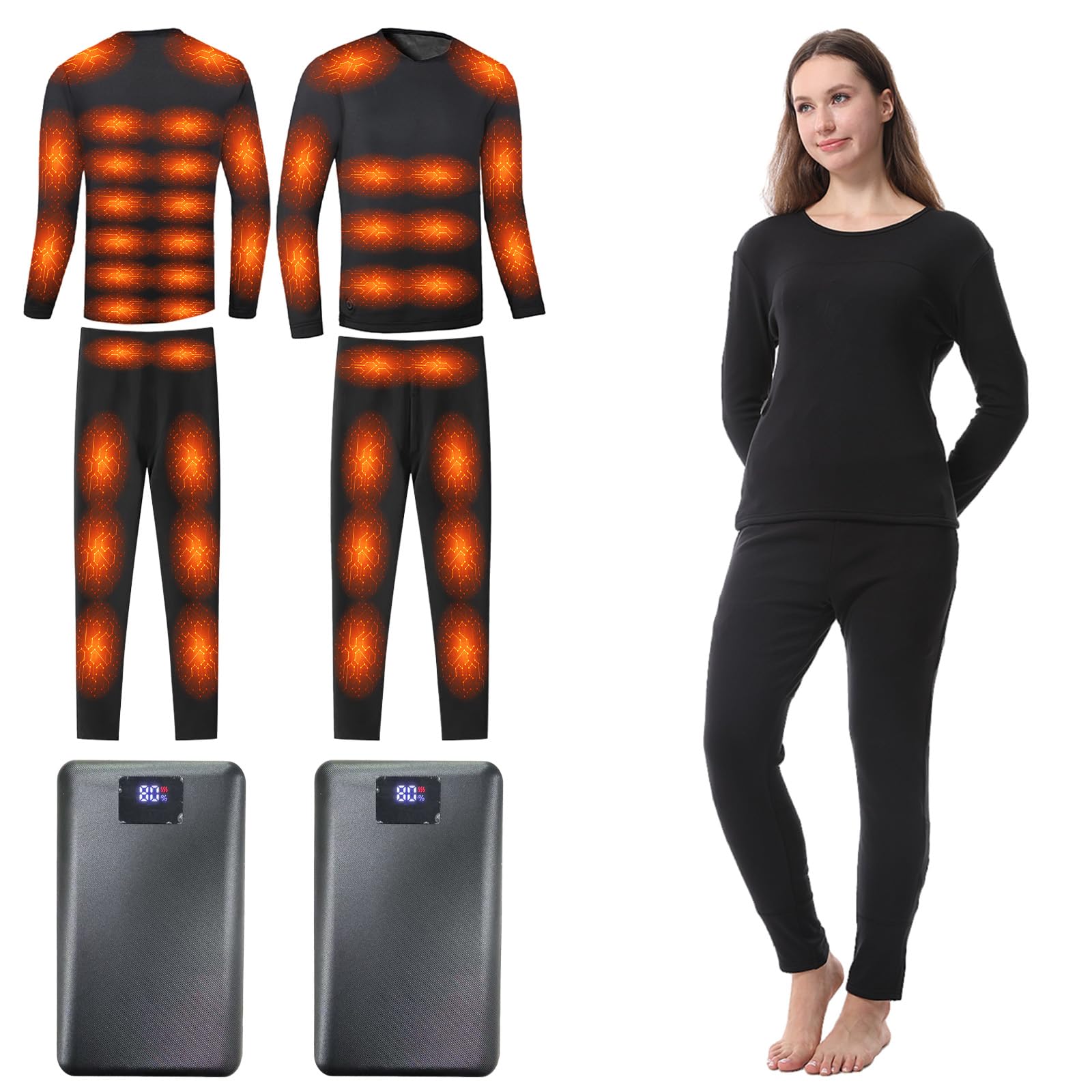 Heated Thermals Underwear Set for Men with 2 Quickly-Charging Batteries Heated long Johns Shirts and Pants Women M