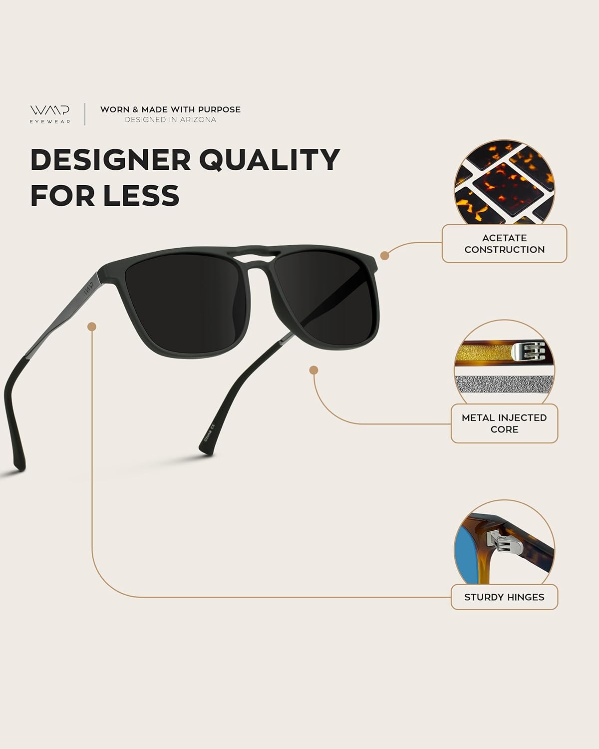 WearMe Pro Men's Premium Polarized Rectangular Sunglasses – Double Bar UV Protection Shades, Stylish & Durable UVA/UVB Blocking Eyewear (Black/Black Lens) - Image 5