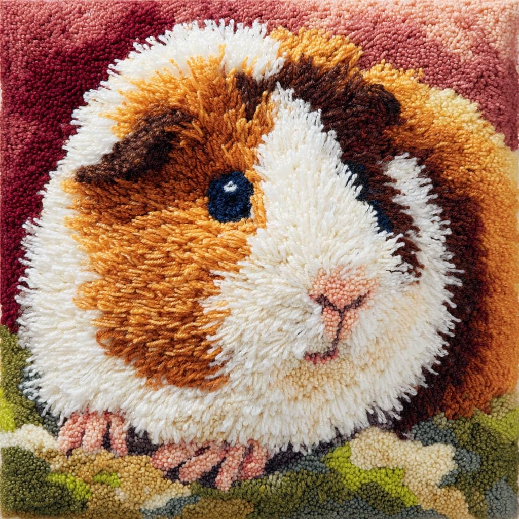 Taxpy Latch Hook Cushion Kits, Animal Guinea Pig Pillow Cover Making Crochet Craft Kits Pre Printed Canvas Wool Yarn DIY Needlework Pillow Cover Sofa Cushion 43x43cm
