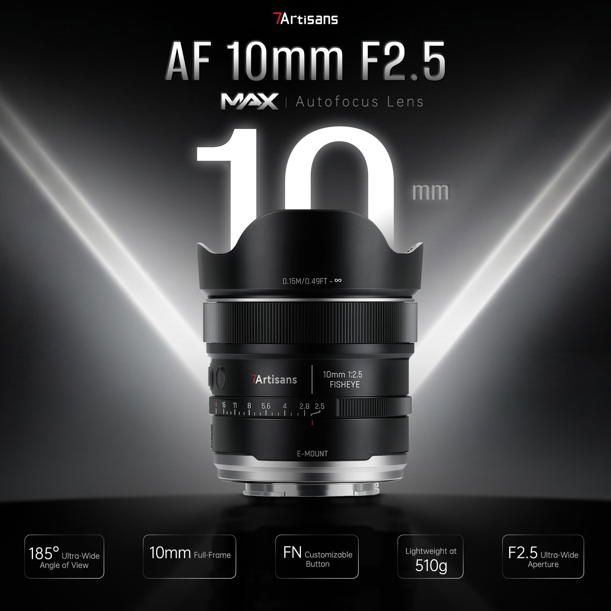 7artisans AF 10 mm F2.5 pełnoklatkowy ultraszerokokątny obiektyw typu rybie