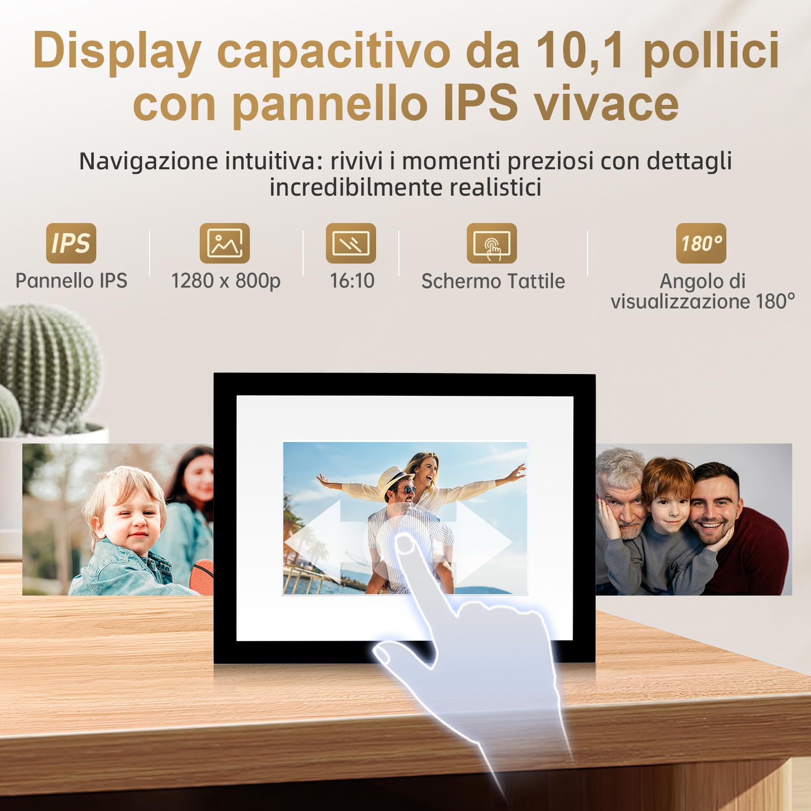 Cornice Digitale, Rollei Smart Frame WiFi 110 10,1 Pollici Frameo Portafoto Digitale 32GB IPS Touchscreen 1280x800 Condivisione di Foto e Video Cornice Nera Cornice-Foto-Portafoto-Cornici-Digitali