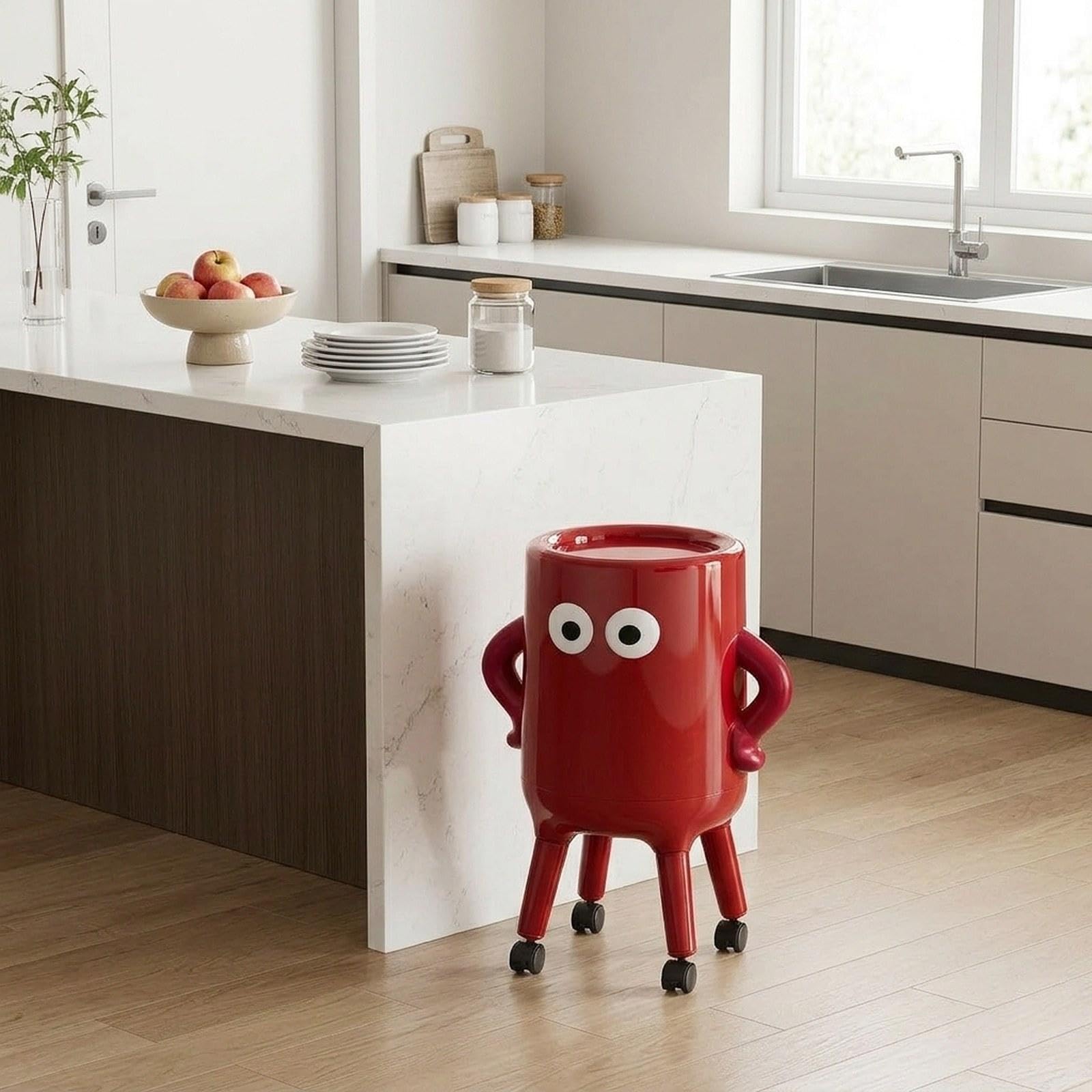 Baoblaze Cestino da Cucina con Ruote, Contenitore per Rifiuti | Design Creativo e alla Moda, Cestino Decorativo per Bagno, Ufficio, Cucina, Appartamento, Rosso