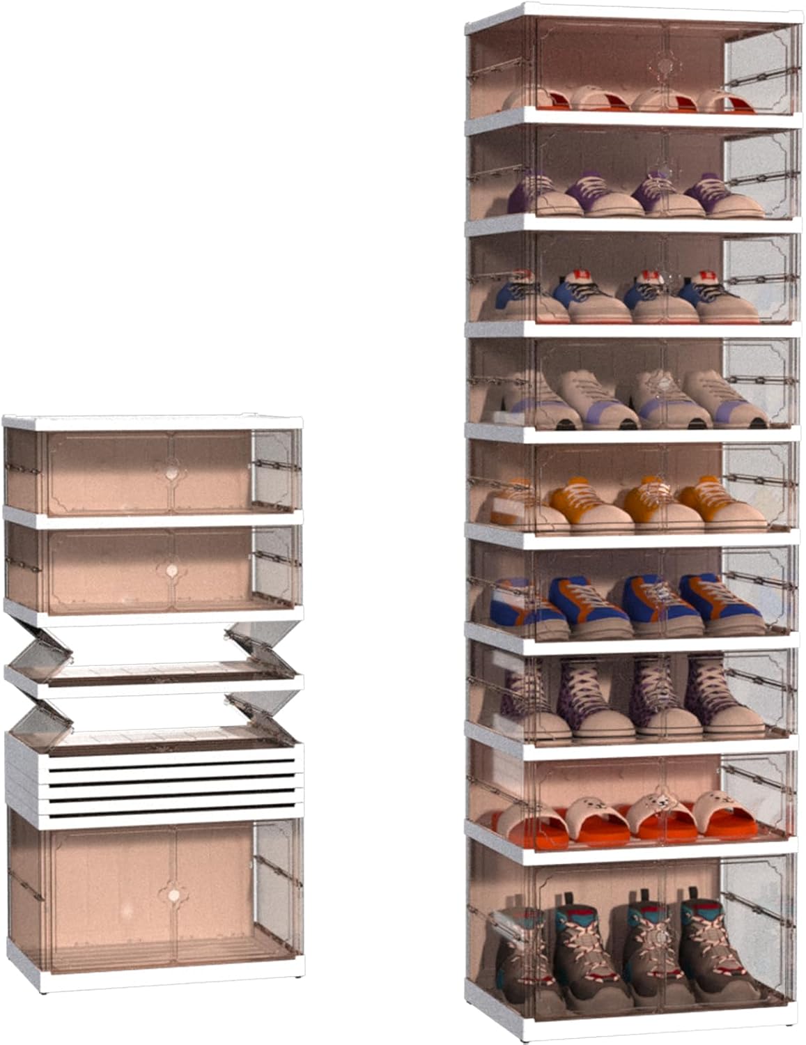 FAHKNS 9 Tier 18 Pairs Foldable Shoe Rack with Wheels, Portable Plastic Shoe Storage Cabinet with Clear Magnetic Doors Space Saving No Assembly for Entryway, Living Room, Closet