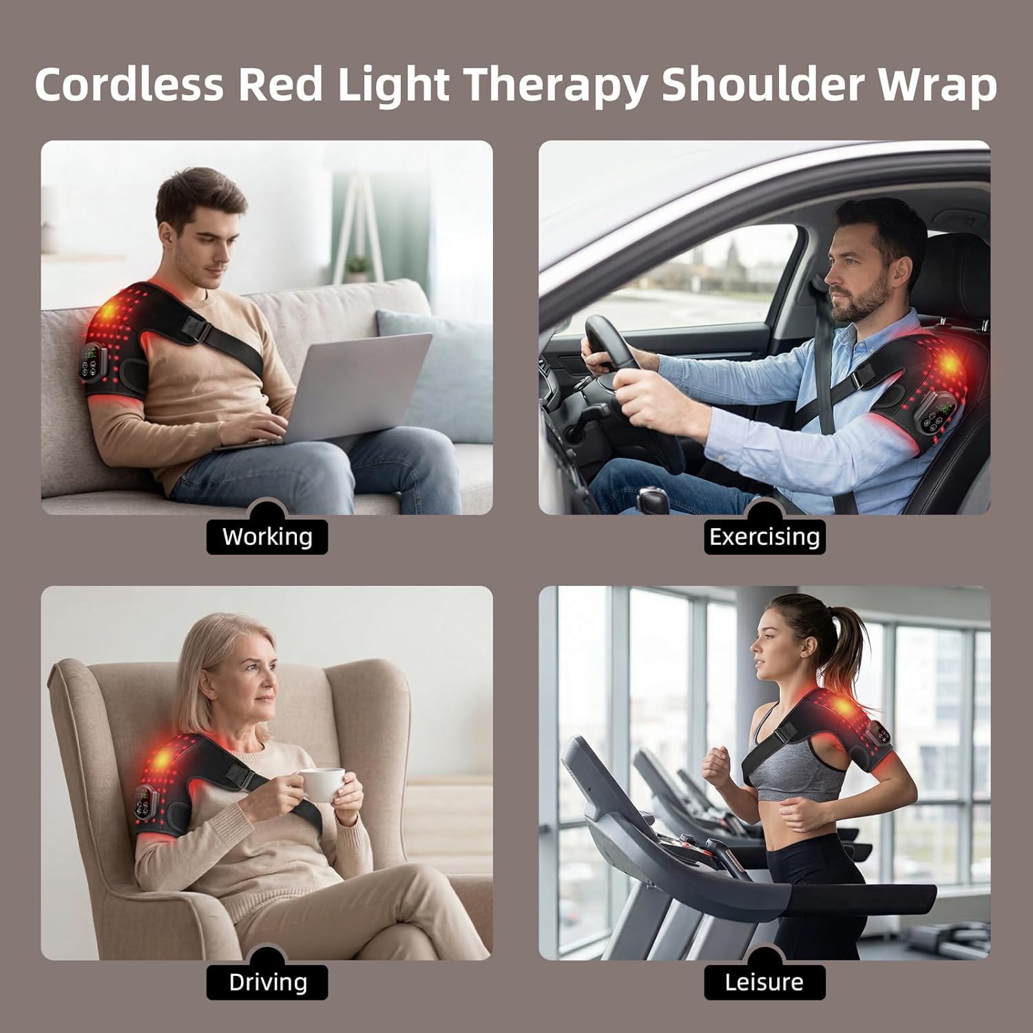 Cordless Red Light Therapy for Shoulder with Heat & Massage Vibration, Separate 5000mAh Portable Near-Infrared Light Therapy Wrap for Shoulder Discomfort, 3 Heat 4 Vibration Modes, 660nm & 850nm LEDs