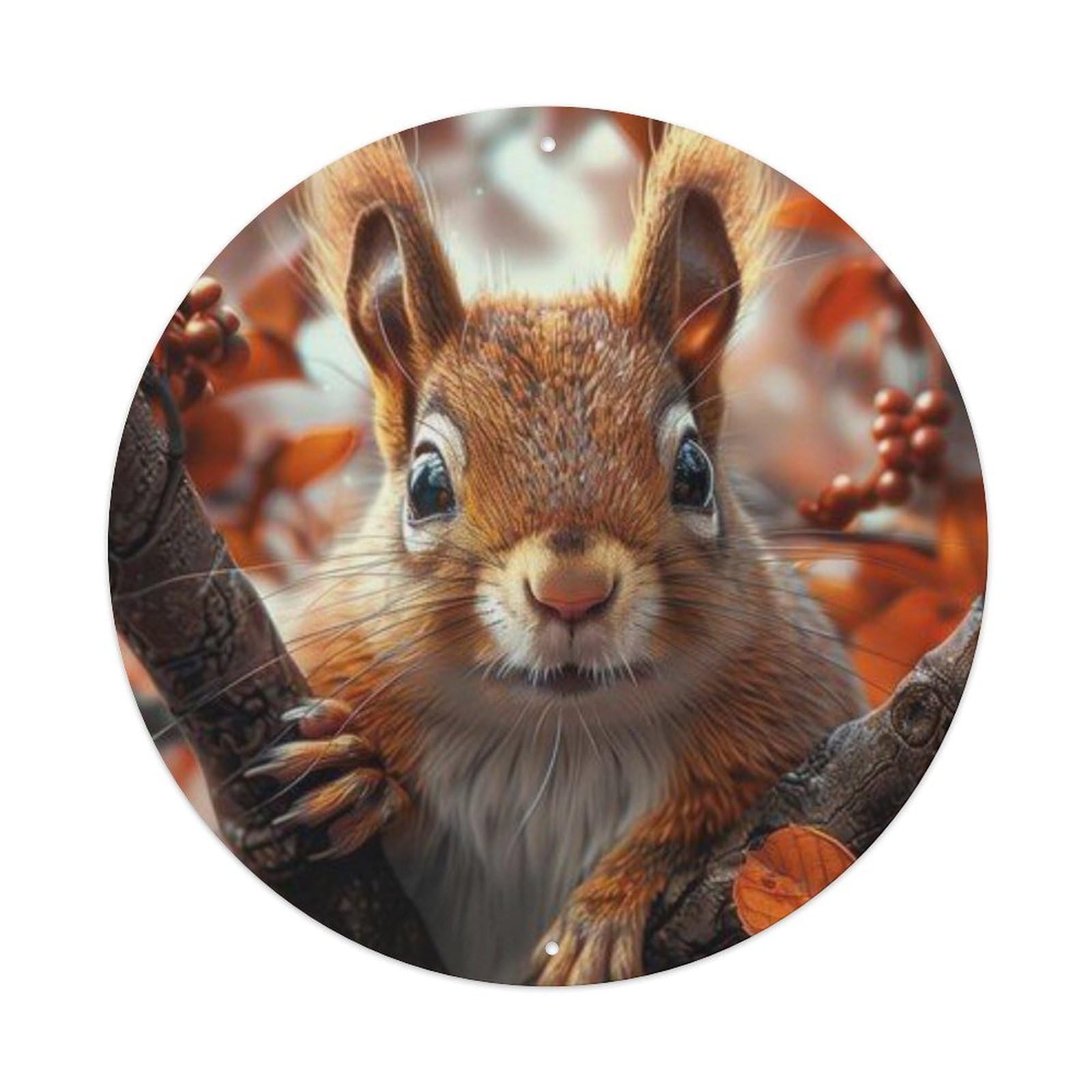 Animal Eurasian Red Squirrel Fall Woodland Cute Wild Animal Vintage Metal Tin Sign Plaque Wall Decor for Cafe, Club Bar, Office, Garden Metal Poster 8x8Inch