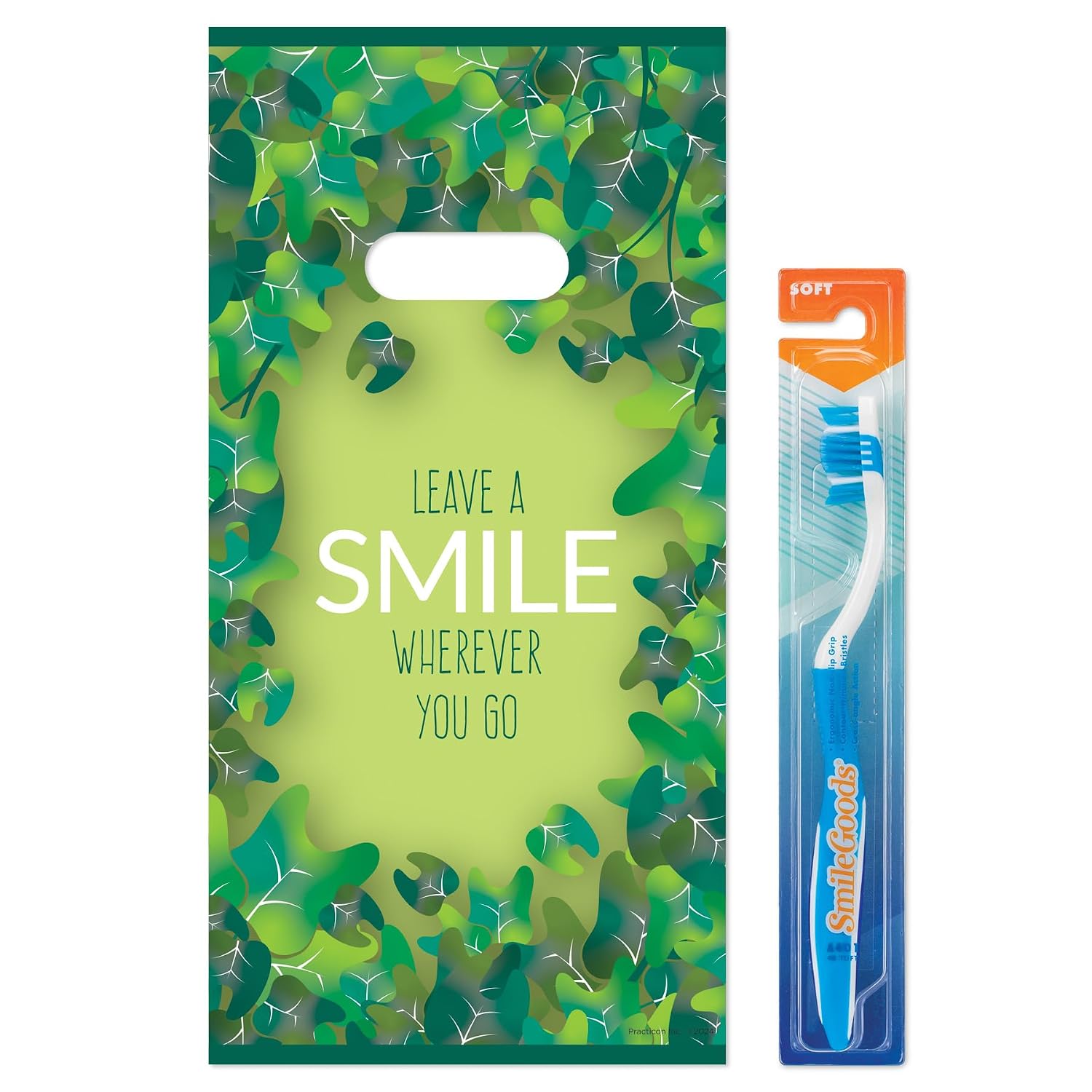 Practicon Leave a Smile 6" x 12" Dental Giveaway Bag, Dental Hygiene Patient Care Goodie Bag, Dentist Office Plastic Gift Bags, 100 Pack
