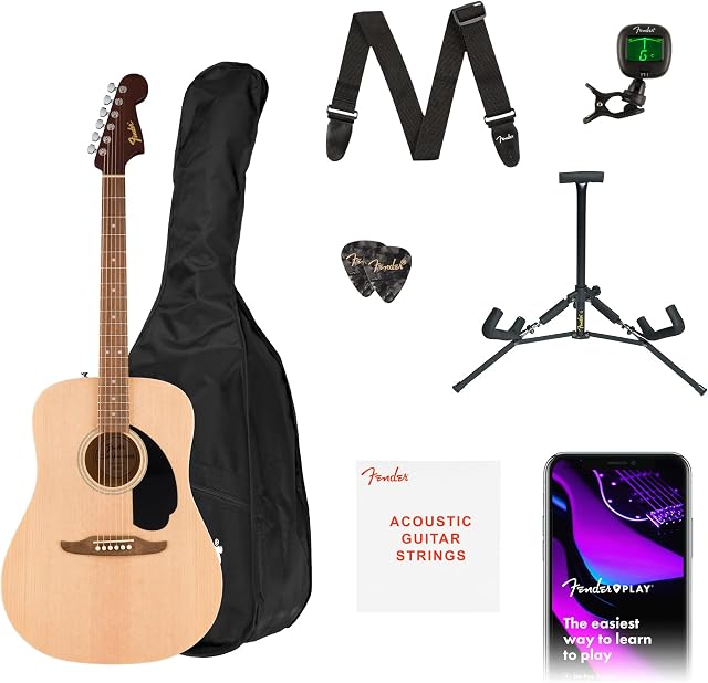 Fender California Debut Redondo Series Pack de guitare acoustique, Guitare débutante, 2-Year Garantie, comprend Gig Bag, Stand et plus, naturel