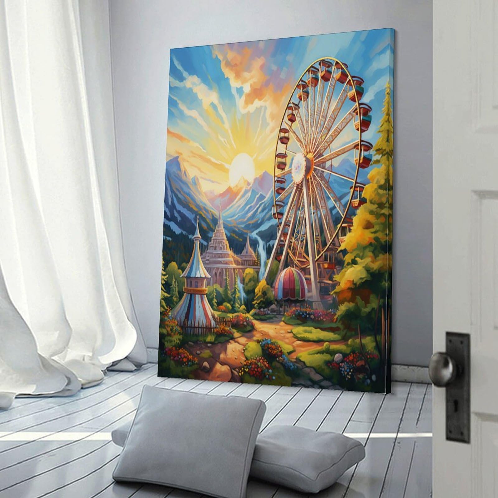 YUXINYUE Ferris Wheel Art Lienzo Impreso Imagen Moderna Arte De Pared-pintura Abstracta Lienzo Decoración Adecuada Para Sala De Estar, Dormitorio Cartoon 16x24inch(40x60cm)