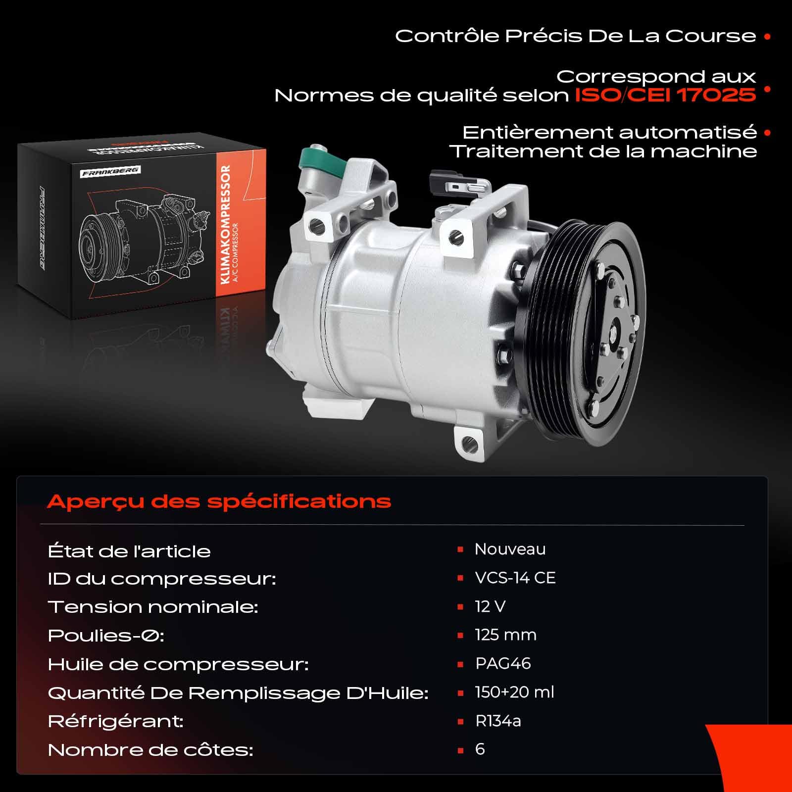 Frankberg Compresseur de climatisation avec embrayage, diesel 8FK351115071 | Compatible avec: Micra V K14, Clio IV BH, Clio IV Box/Hatchback BH, Capture I H5 J5, Clio IV Grandtour KH