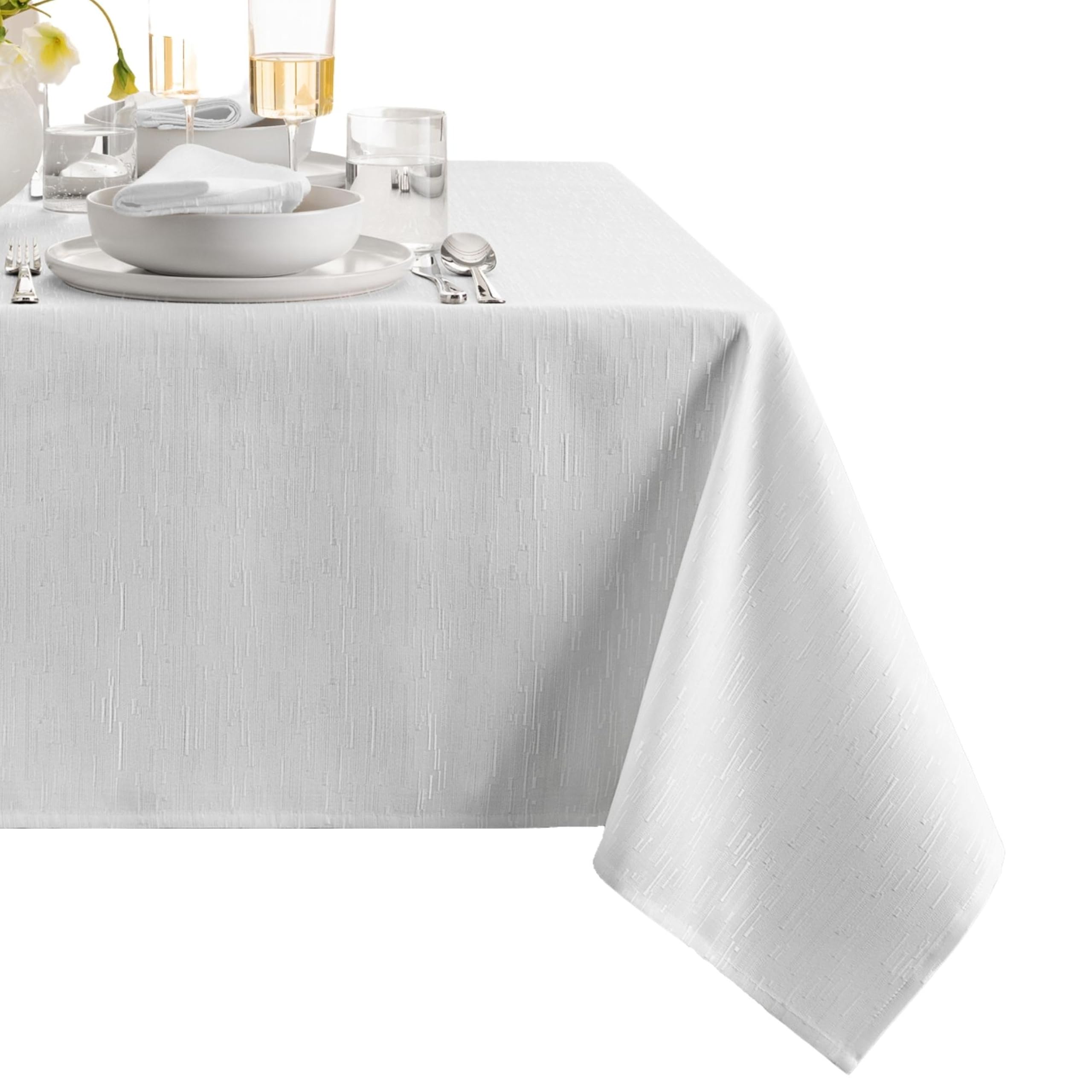 Elrene Home Fashions Continental Solid Texture Water and Stain Resistant Tablecloth, 60"X102" Rectangle, White