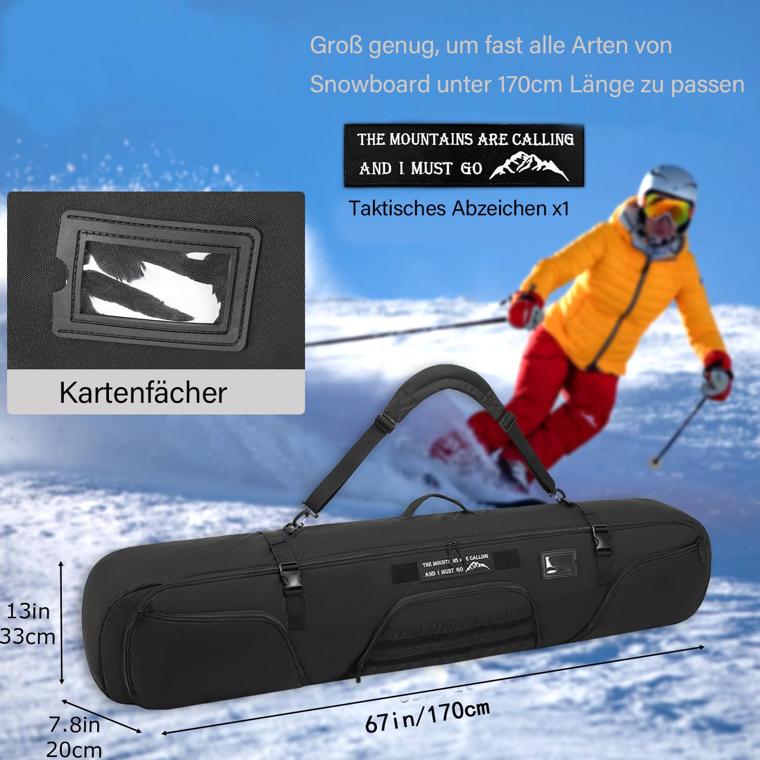 Borsa da Viaggio per Snowboard, 165 cm, Nero