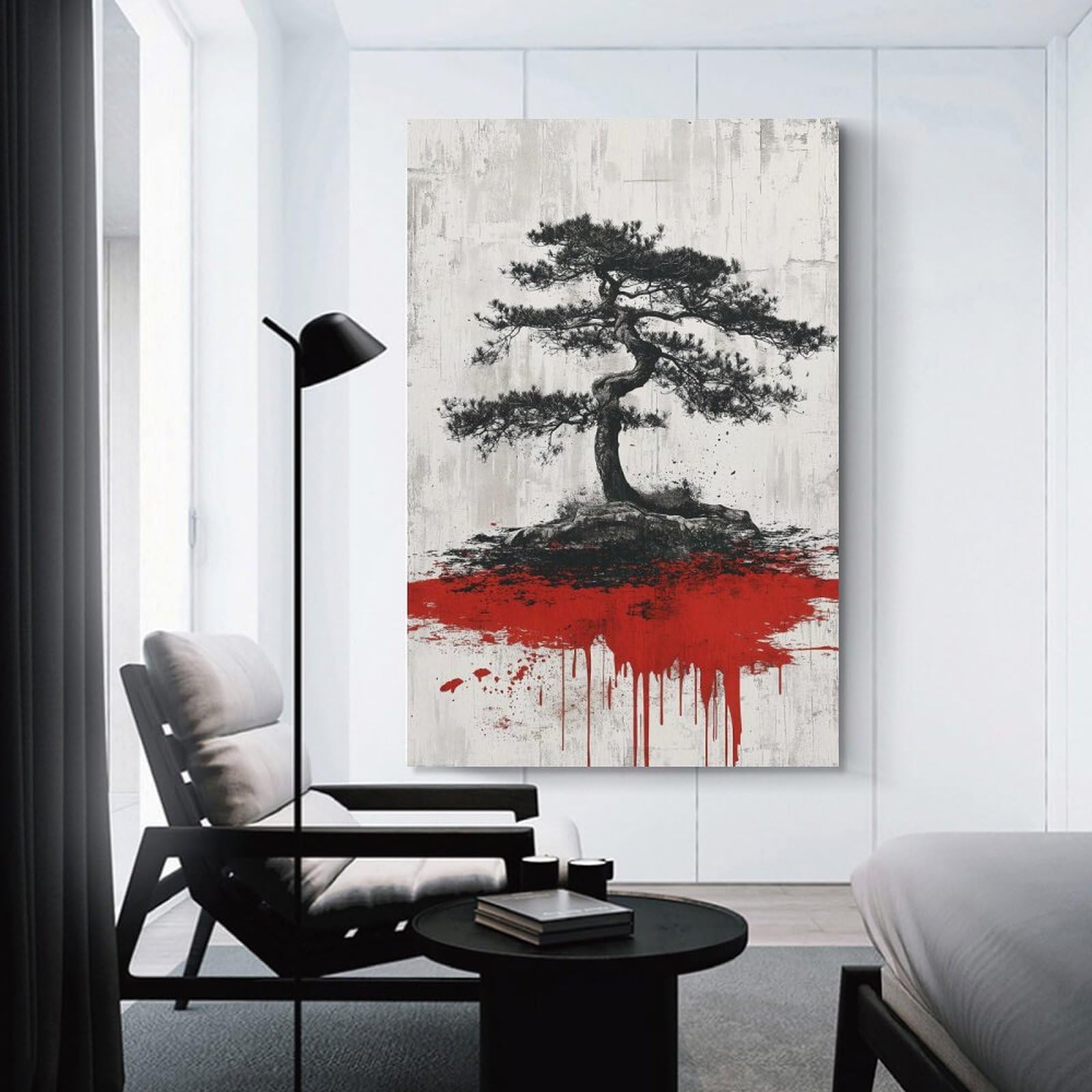 Junmoney Bloodstained Bonsai Tree Wall Art Print, 24x36inch(60x90cm), for Front Hall, Corridor Or Welcome Spaces, Wall Decor to Refresh Empty Corners