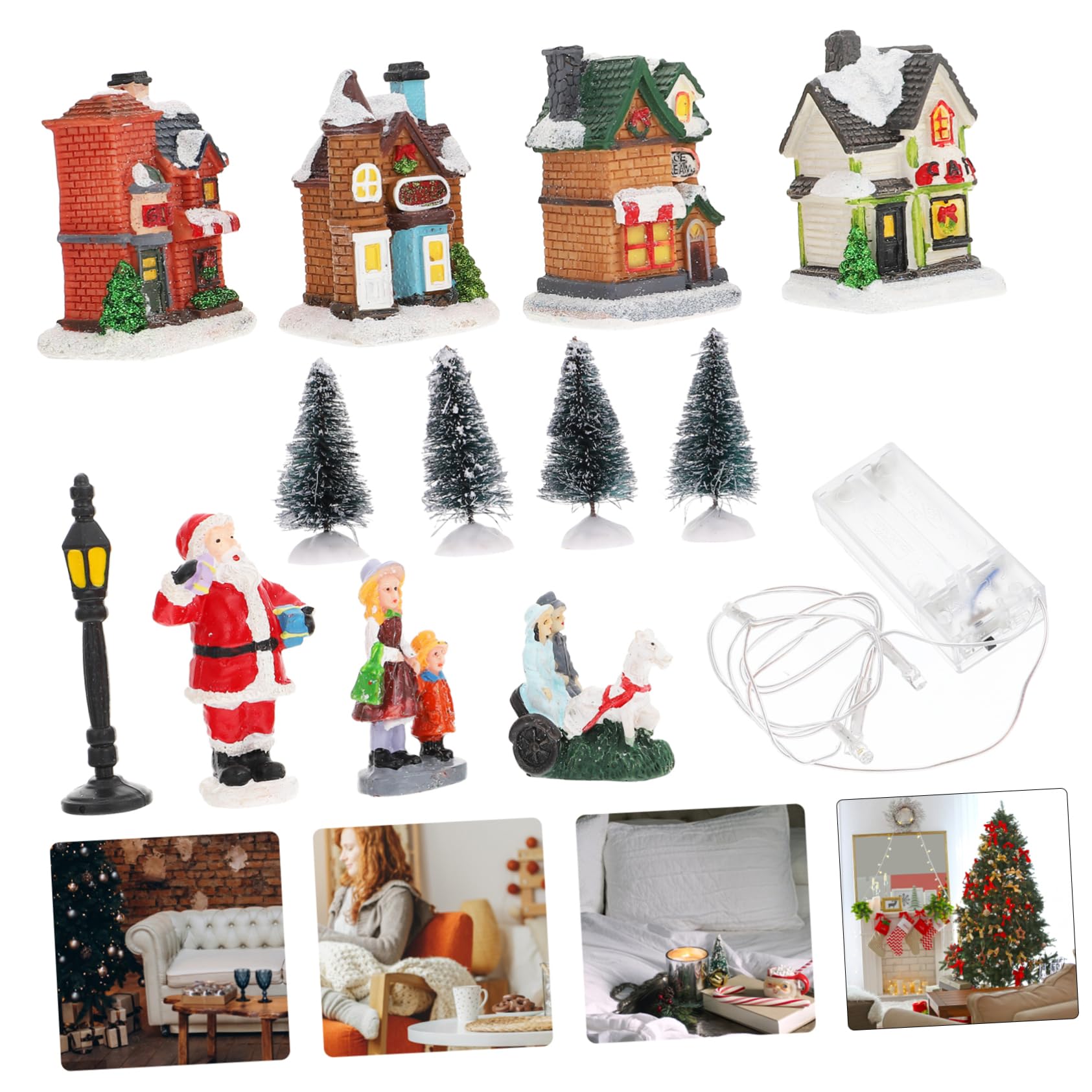Alipis Adornos Luminosos para Casas de Nieve Figuras Navideñas Iluminación LED Paisaje Navideño para Decoración de Fiestas