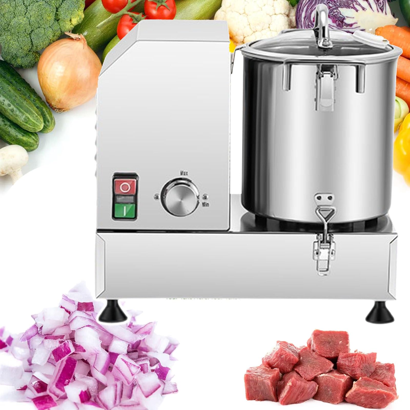 IUokLU Commercial Food Processor Heavy Duty Electric Vegetable Chopper, Stainless Steel Multifunctional Meat Grinder Veggie Cutter Mincer for Potato, Onion, Ginger, Cabbage,6/9/15L (9L)