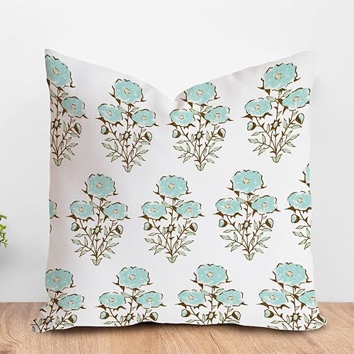 ArogGeld Funda de almohada con diseño de flores verdes y verde azulado en monzón, estilo chinoiserie, estilo chinoiserie, funda de almohada de doble