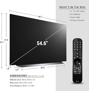 LG OLED C1 Series 55 Alexa Built-in 4k Smart TV (3840 x 2160), 120Hz Refresh Rate, AI-Powered 4K, Dolby Cinema, WiSA Ready, Gaming Mode (OLED55C1PUB, 2021)