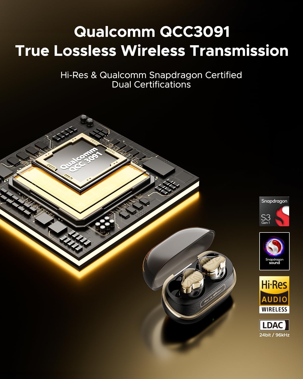 SoundPEATS H3 Hi-Res Wireless Bluetooth Headphones with LDAC, aptX Lossless, Triple Units (1DD+2BA), 55dB Active Noise Cancellation, 6 AI Microphones, Transparent Mode, BT5.4, APP, 37H, IPX5 - Image 3