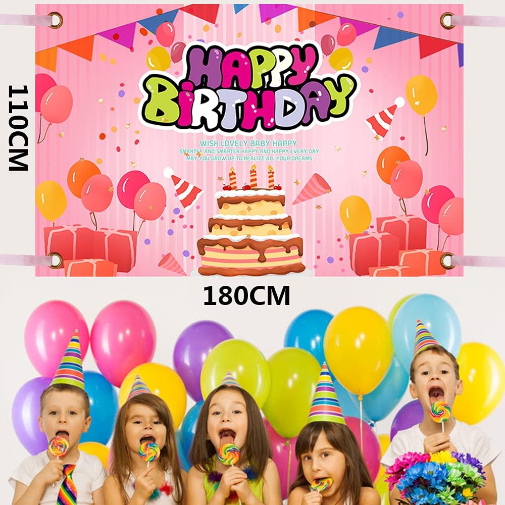 Birthday Backdrop Banner,110 * 180cm Birthday Party Decoration Poster Extra Large Party Background Decorations Supplies (pink) - Image 3