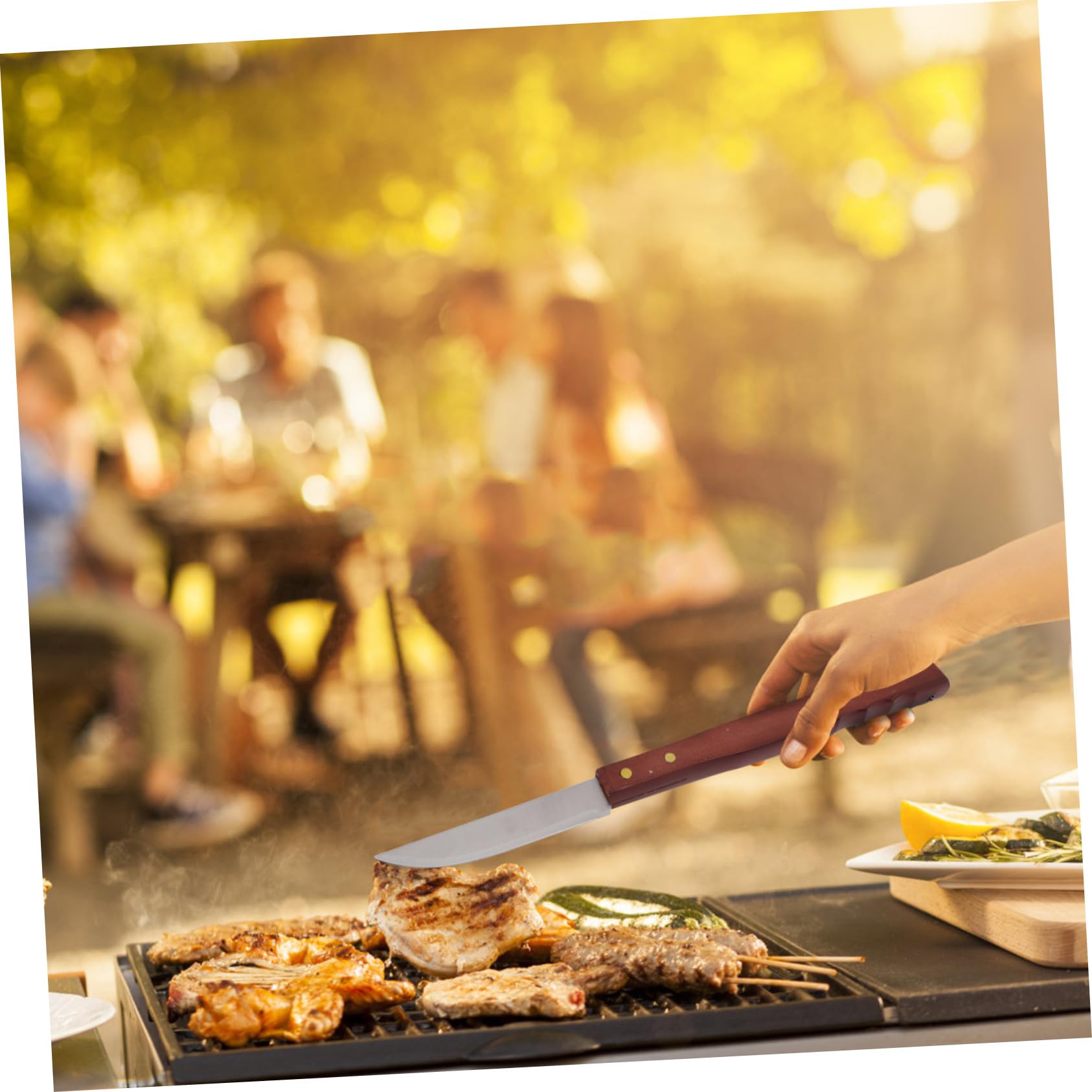 Set Utensili Barbecue in Acciaio Inox Manico Legno | Borsa Inclusa, Nero, Design Compatto, Resistente al Calore, per Barbecue All'aperto e Festa Grill