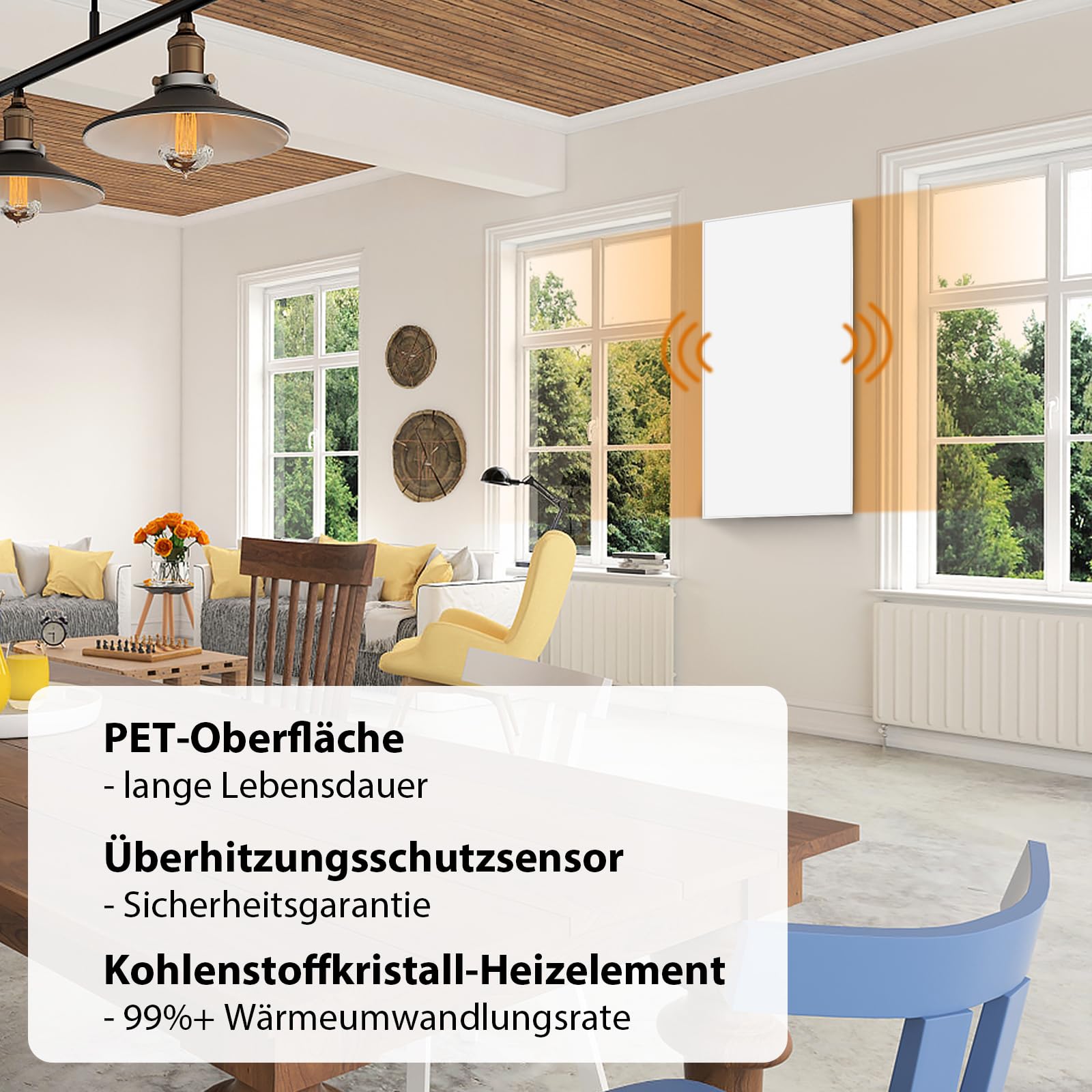 Infrarotheizung WiFi-Steuerung 1000 W - Bodenstehend, an der Wand montiert, Infrarot-Heizung energiesparend, mit Fernbedienungsthermostat