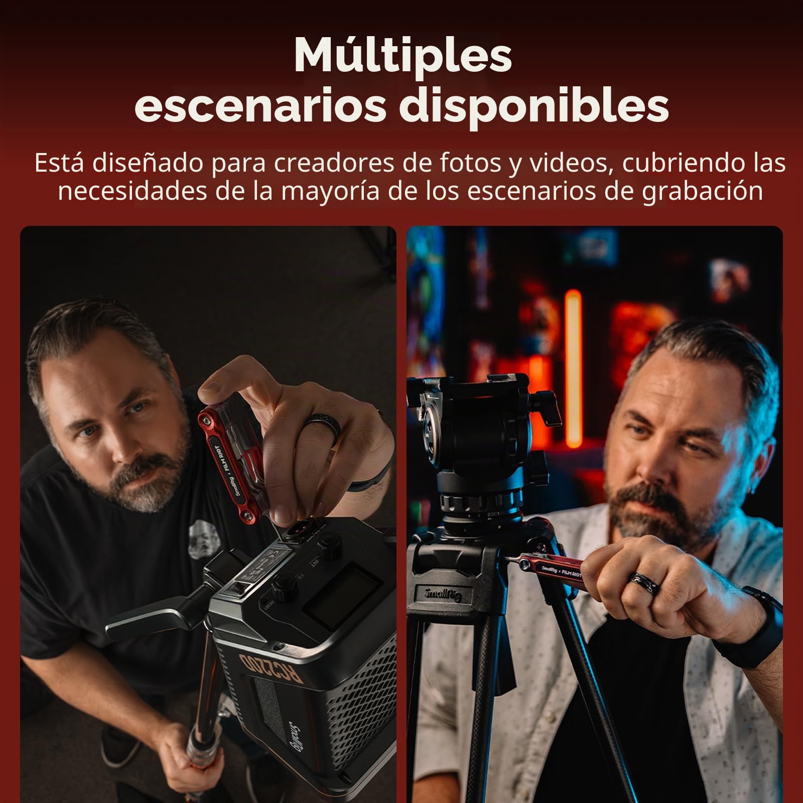 SMALLRIG x FILM RIOT Juego de Herramientas Plegables 7 en 1 con Destornilladores y Llaves Hexagonales, Posicionamiento en Múltiples ángulos, Diseño Portátil y Compacto (Rojo) - 4811