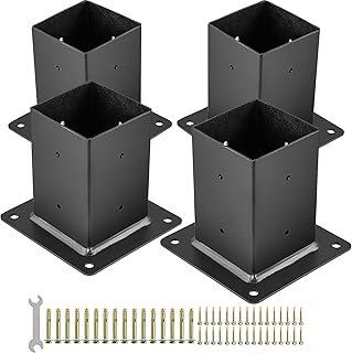 TROPTOLKY 4×4 Post Base 4PCS,Inner Size 3.93"x3.93" Post Base Brackets, Heavy Duty Powder-Coated Post Anchor Matte Black Wood Post Brackets for Pavilion Deck Railing Support Deck Base Plate