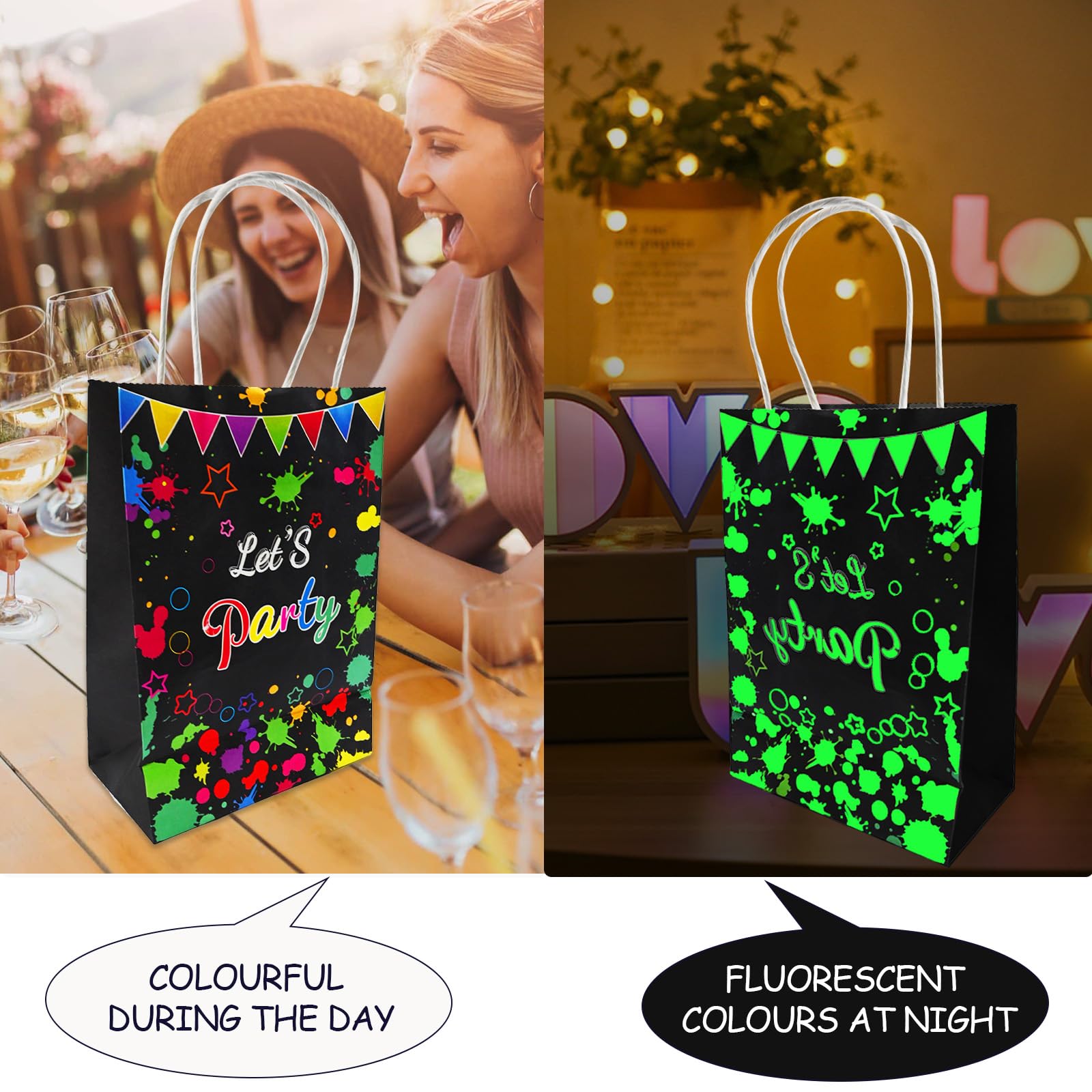 8 Pezzi Neon Sacchetti per Feste, Glow Bomboniere per Feste, Glow Sacchetti Regalo di Carta, Fluo Party, Sacchetti Regalo per Feste al Neon Fluorescenti per la Festa di Compleanno Decorazioni