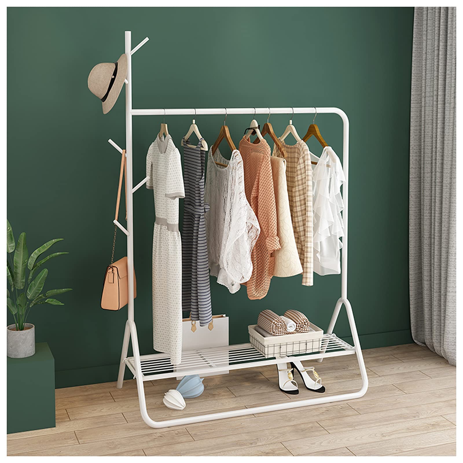 Penderie stable contre le désordre portant à vêtements blanc 120cm