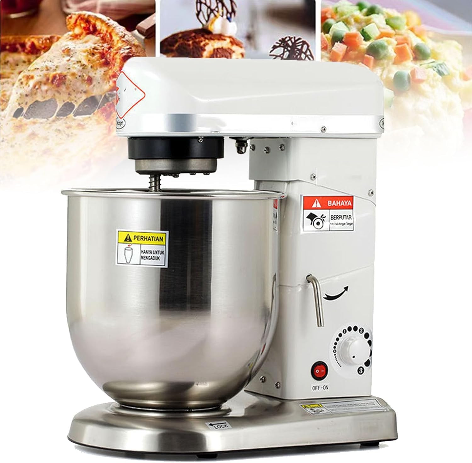 Miscelatore per alimenti da cucina, 3 velocità, resistente, con supporto in acciaio inox, per panetteria, pizzeria, ristorante