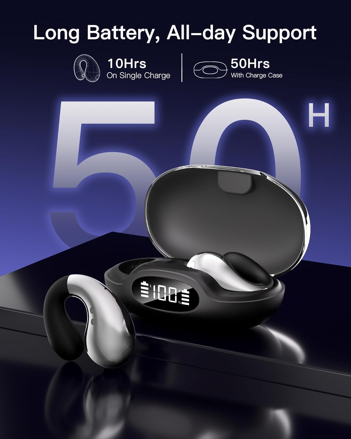 Open-Ear Wireless Earbuds Bluetooth 6.1, Ear Clip Design, ENC Noise Cancelling, CVC8.0 Calling, IPX7 Waterproof, 36H Playtime, Fast Charging, Lightweight Non-Blocking Sport Earphones (Black)